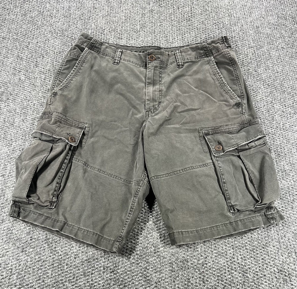 American Eagle Cargo Shorts Mens 36 Gray  Classic Longer Length Flex Y2K
