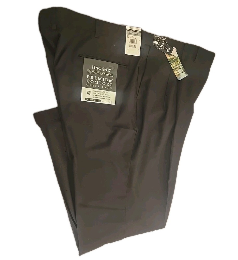 Haggar Men Big&Tall 48 X 32 Stretch Classic-Fit Pleated Dress Pants NEW NWT
