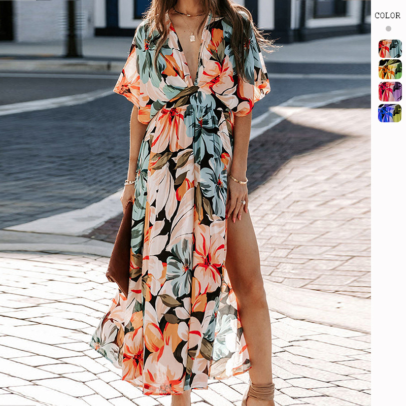 Women's Dress Summer New Sexy Commuting V-neck Fashion Print Slit Dress