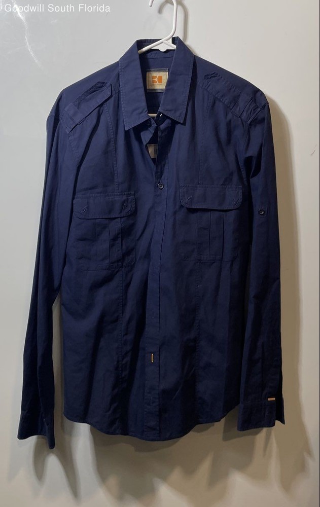 Hugo Boss Mens Blue Collared Regular Fit Long Sleeve Button-Up Shirt Size M