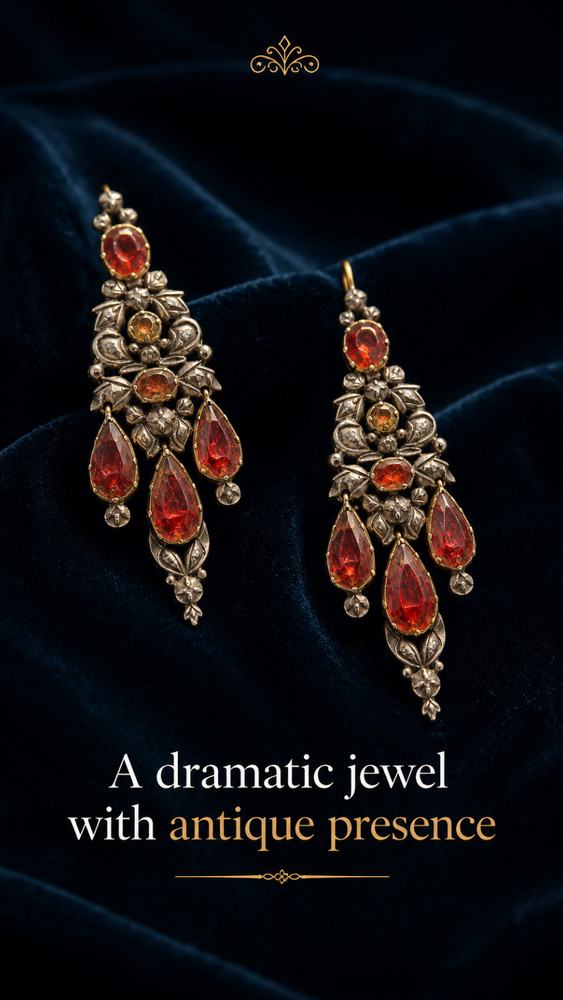 A Pair Of Antique Iberian Foiled Citrine And Diamond Earrings