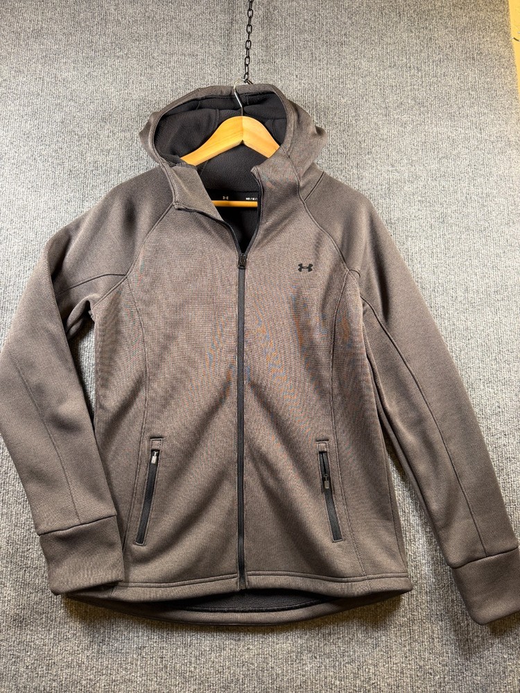 Under Armour Womens Jacket Sz M Gray Loose Cold Gear Full Zip Solid Logo Pockets