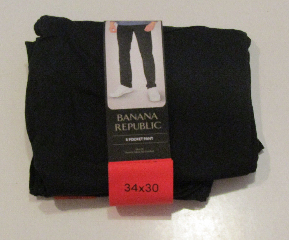 BANANA REPUBLIC Mens Black 5 Pocket Pants Slim Fit Size 34 W 30 L NWT