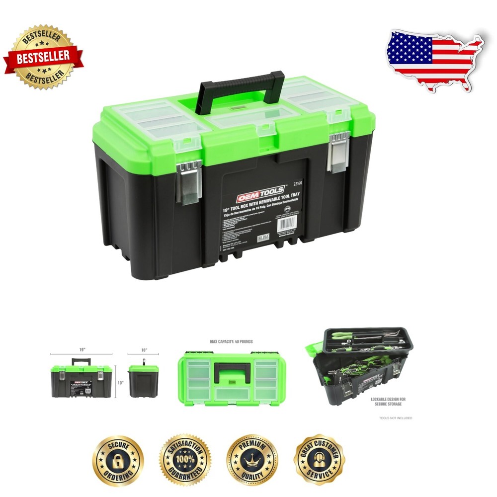 Durable Plastic Tool Box with Handle, 5 Compartment Organizer - 40 lb Capacity