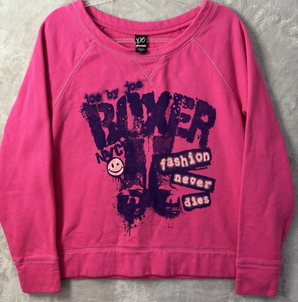 Joe Boxer Graphic Sweatshirt Pink Cropped Crewneck Women’s XL Raglan Casual