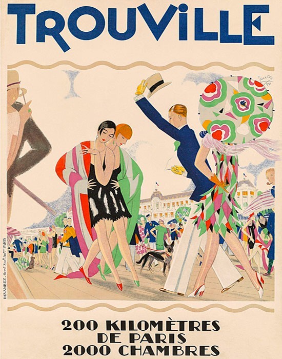 Poster Trouville Beach Fashion French Travel Tourism Vintage Repro Free S/H
