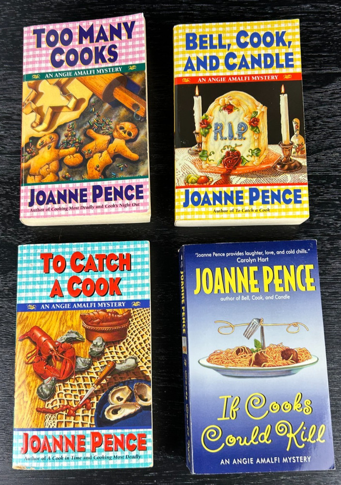 Joanne Pence Lot of 4 Angie Amfali Cozy Mystery Paperbacks - Too Many Cooks