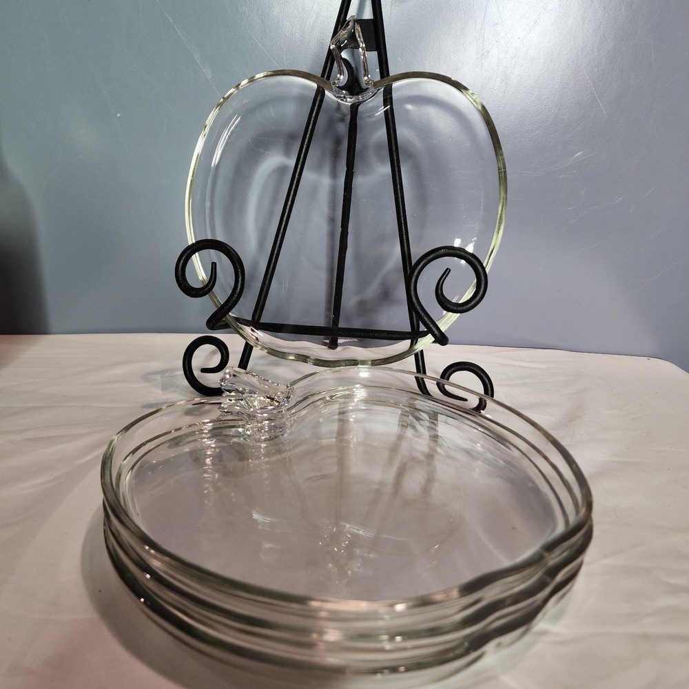Vintage Hazel Atlas Orchard Clear Glass Apple Shaped Snack Salad Plates Set of 4