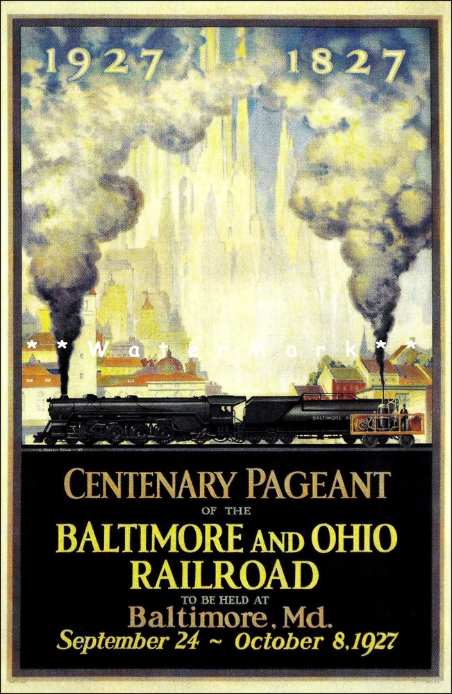 B & O Railroad 1927 Baltimore Maryland Centenary Pageant Vintage Poster Print