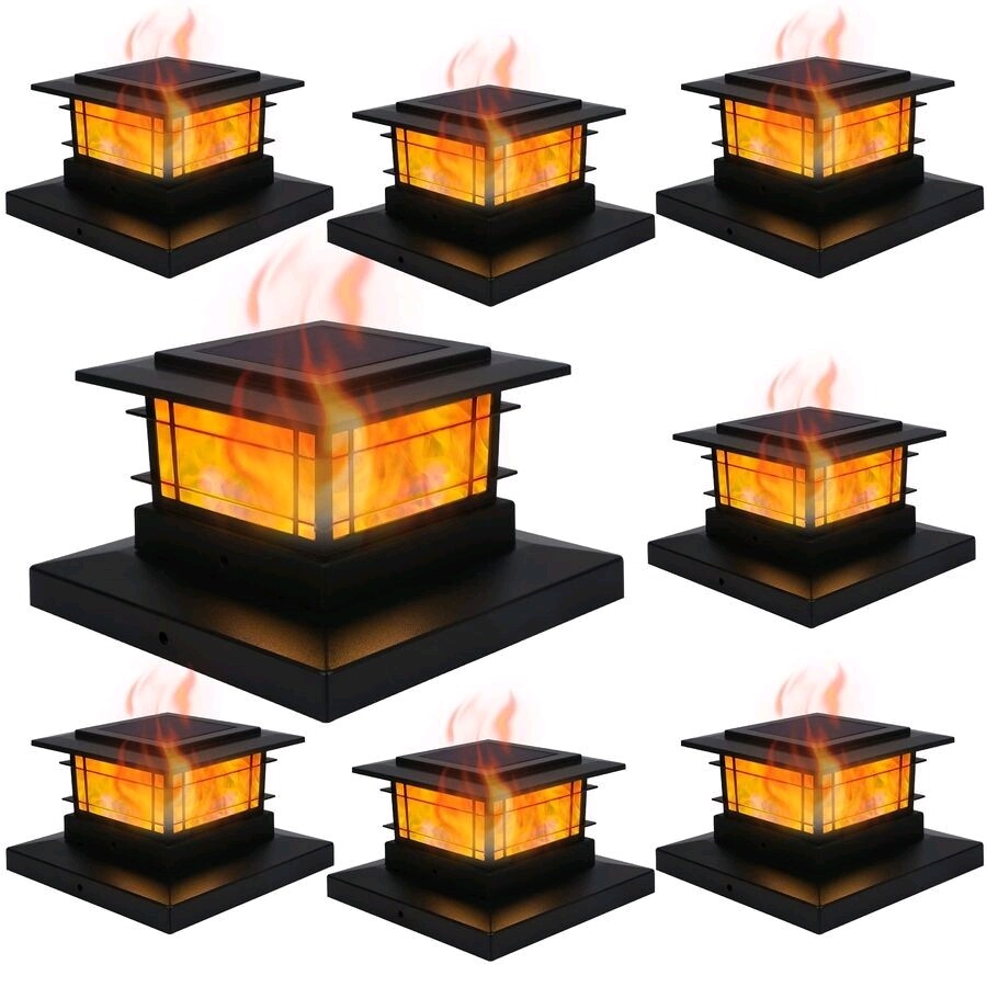 Dynaming 8 Pack Solar Flame Post Lights Outdoor, Solar Powered Fence Post Cap...