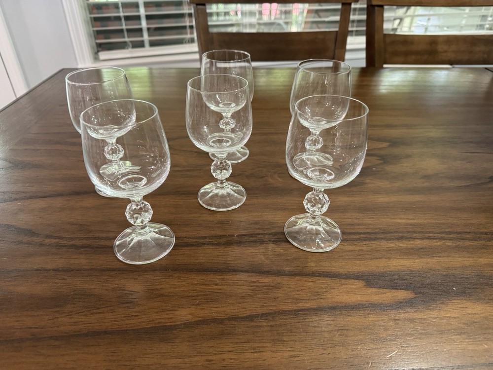 Vtg. Bohemia Crystal Claudia Prism Ball Stem Wine Glasses Set Of 6- Elegant