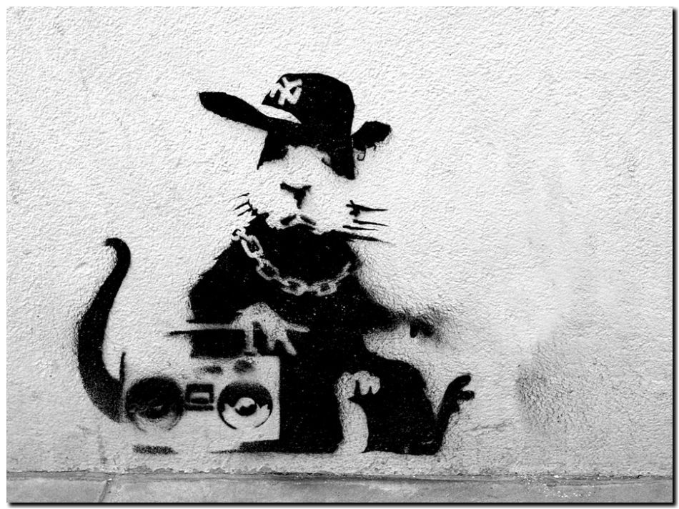 BANKSY STREET ART *FRAMED* CANVAS PRINT rat ghetto blaster 24x16