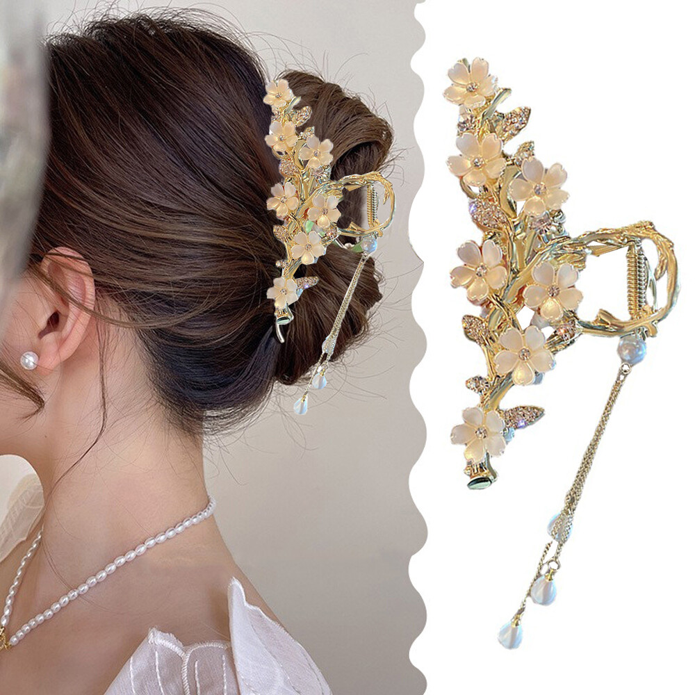 Hair Accessories Pearl Flower Tassel Hair Claw Back of The Head Shark Clip