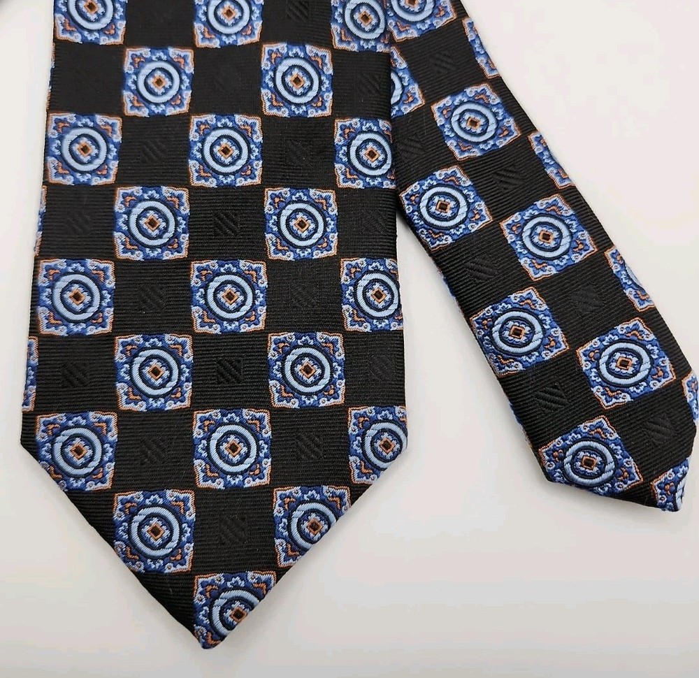 Jos. A. Bank Heritage Collection Silk Tie Black Blue Orange Geometric Medallion