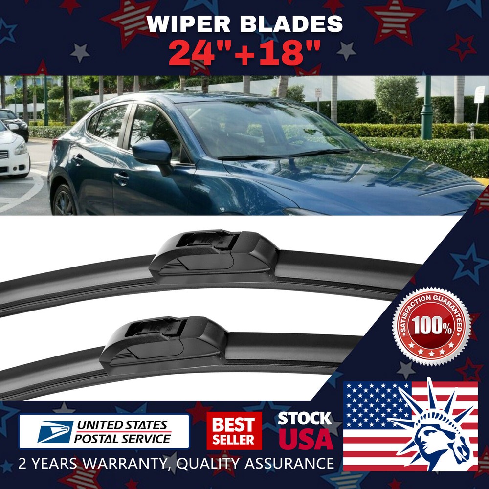 24+18 Inch J-Hook Bracketless All-Season Windshield Wiper Blades OEM Quality Pair  