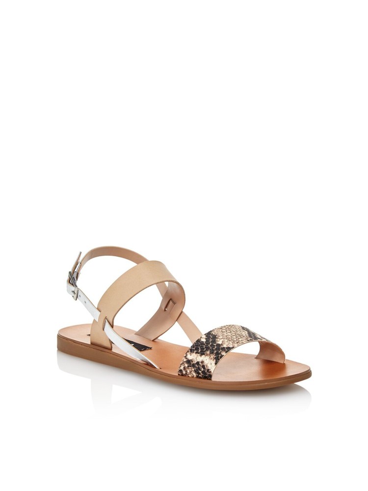 AQUA Womens Beige Snakeskin Buckle Slingback Sandal Size 6 M