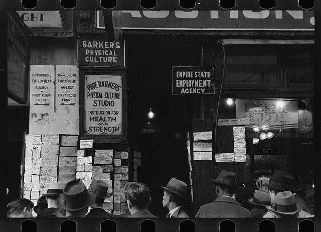 Photo:New York NY Sixth Avenue 1937 Employment Agency Crowd Storefront