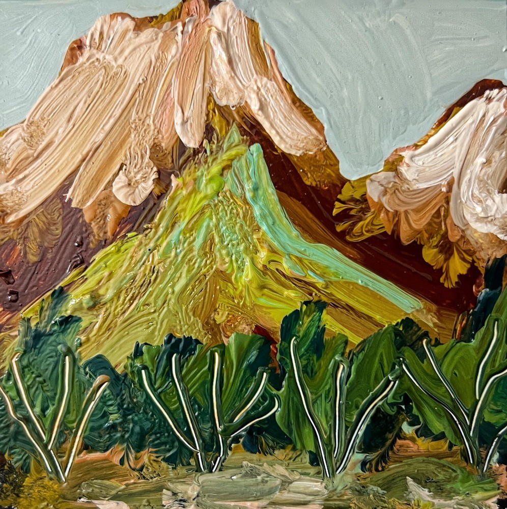 Abstract Landscape Oil Painting - Expressionist Mountain Trees Artwork-image