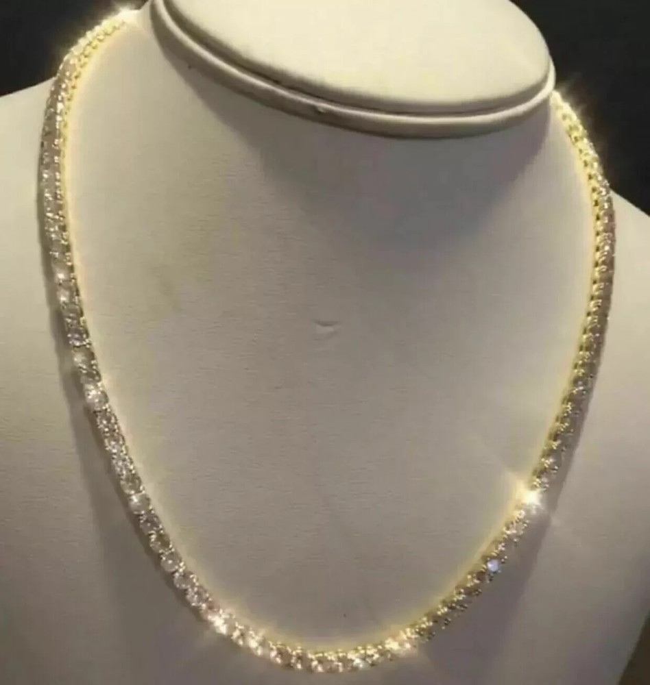 18 CT Round Cut Lab Created Green Emerald Tennis Necklace 14K Yellow Gold Plated