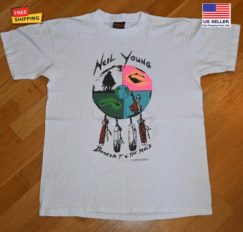 Vintage 1993 Neil Young Booker T And The Mgs T-Shirt Double Side Size S-5XL