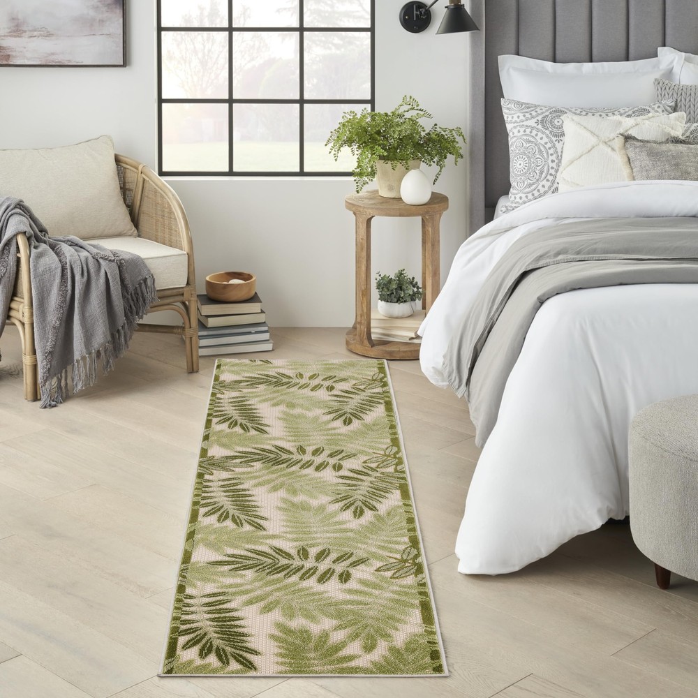 Home Aloha Ivory Green 2' x 6' Area Rug - Easy Clean, Non Shedding, Bed Room,...