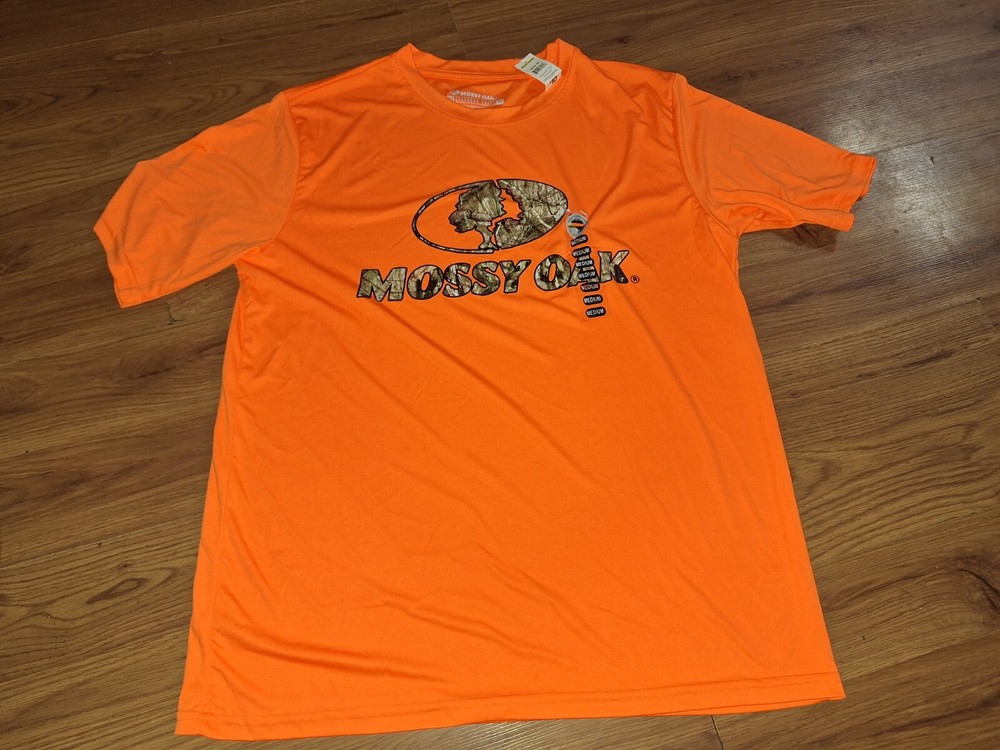 Mossy Oak Mens Medium Orange Polyester Camo Tree Logo Shirt NWT(Eb17)
