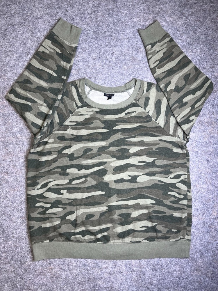 Torrid Super Soft Plush Green Camo Crew Neck Raglan Oversized Sweatshirt Size 1