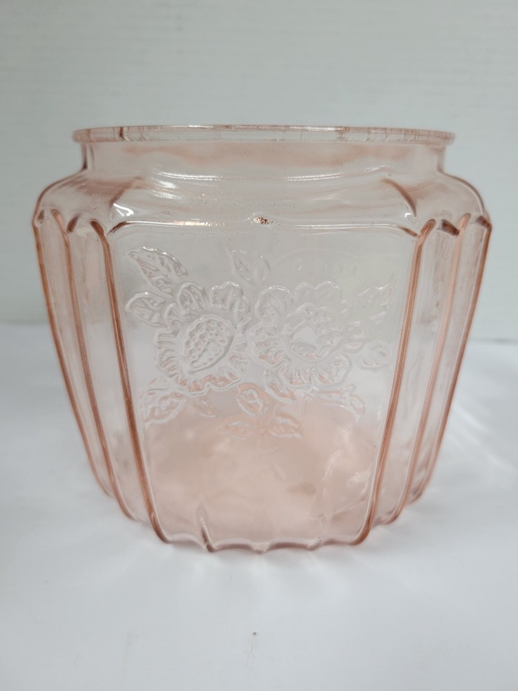 Vintage Anchor Hocking Pink Mayfair Open Rose Depression Glass Cookie Jar No Lid