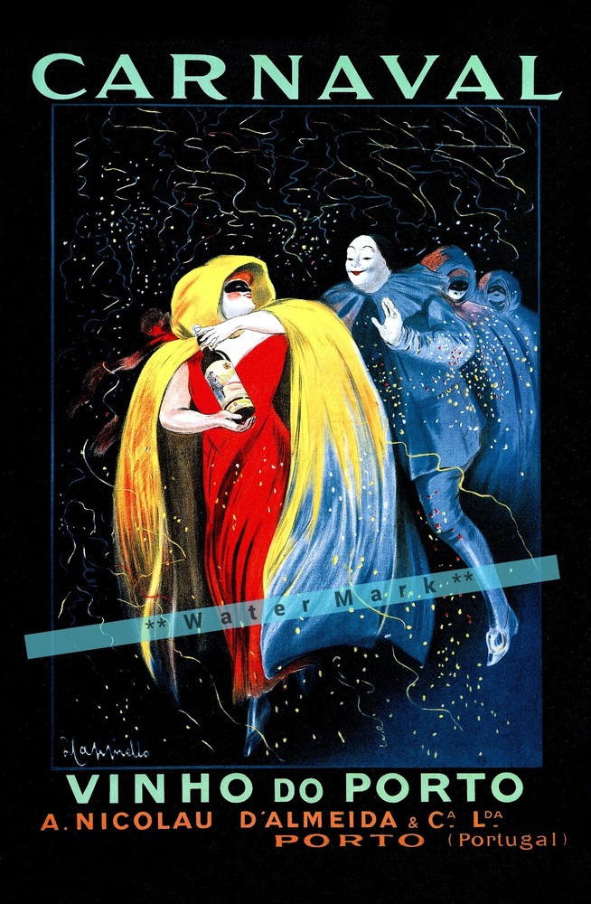 Carnaval Vinho 1911 Lisbon Portugal Vintage Poster Print Retro Style Liquor Art