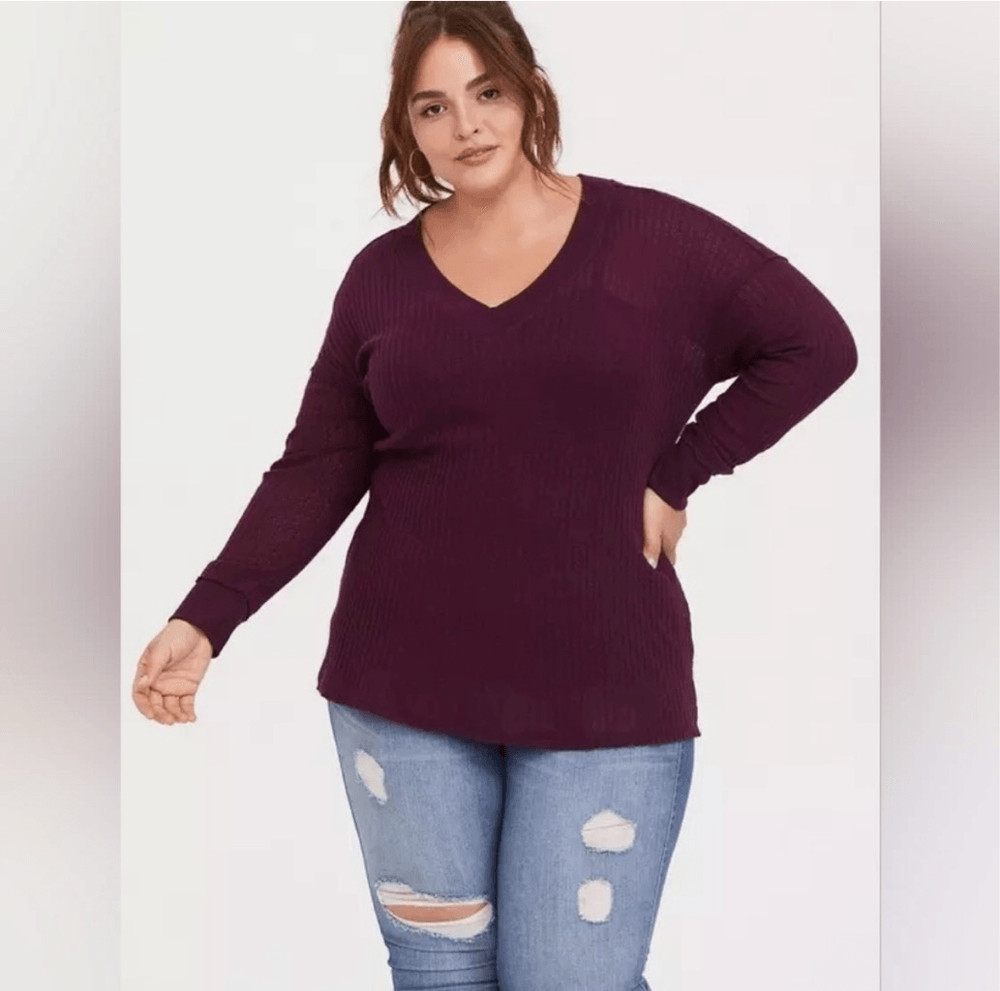 Torrid deep purple ribbed slim fit 2x long sleeve v-neck Henley tee