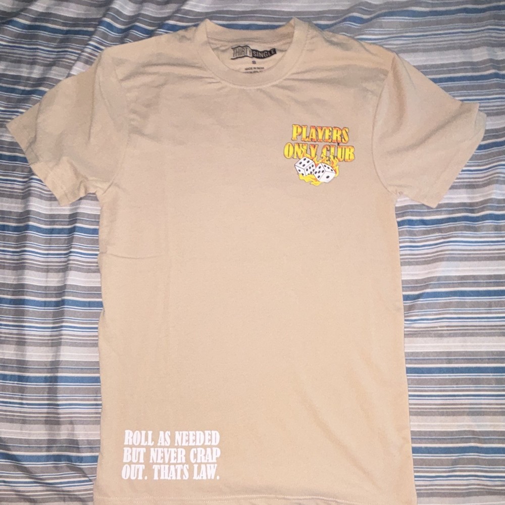 Thirty Single Men's S Beige Crew Neck Short Sleeve Graphic Print T-Shirt Dice