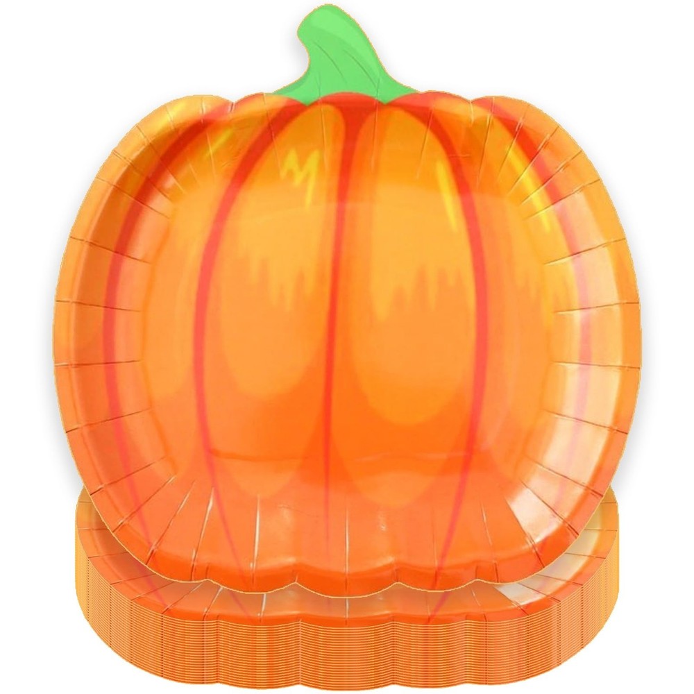 25pcs Fall Pumpkin Paper Plates Fall Disposable Plates Autumn Harvest Party T...
