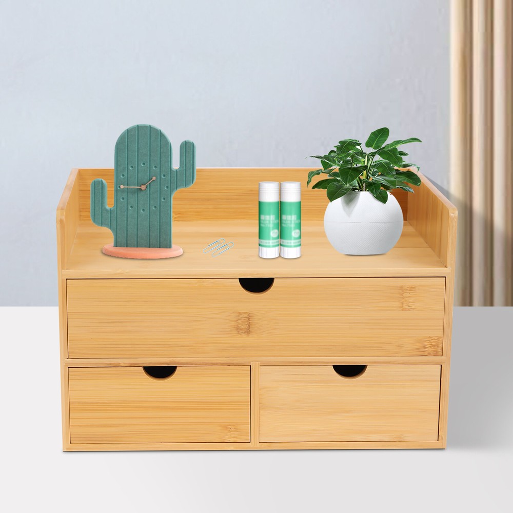 Small Bamboo Desktop Organizer with 2/3/4 Drawers – Minimalist Design  