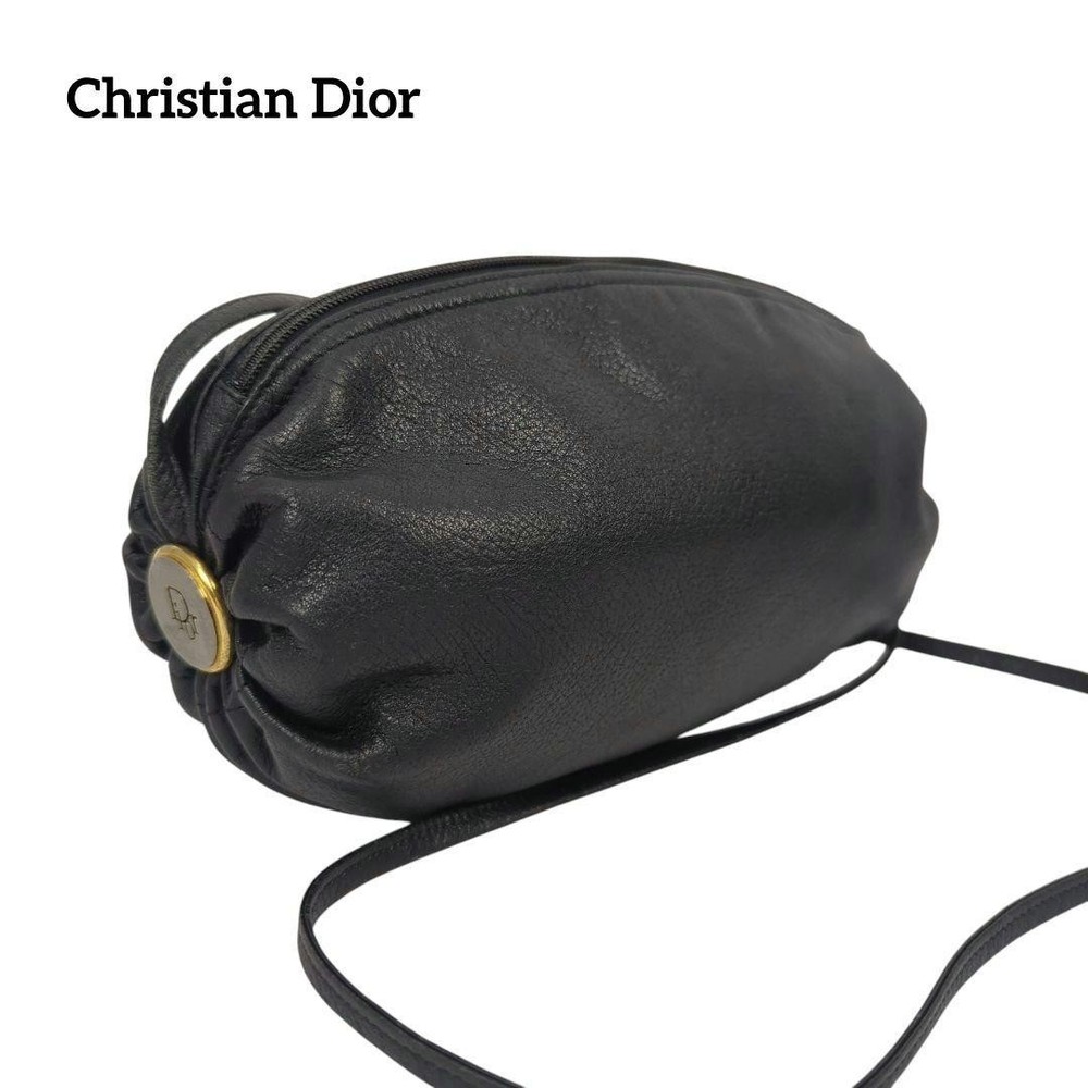 Christian Dior Drum Shoulder Bag in Black Leather from Japan RIN