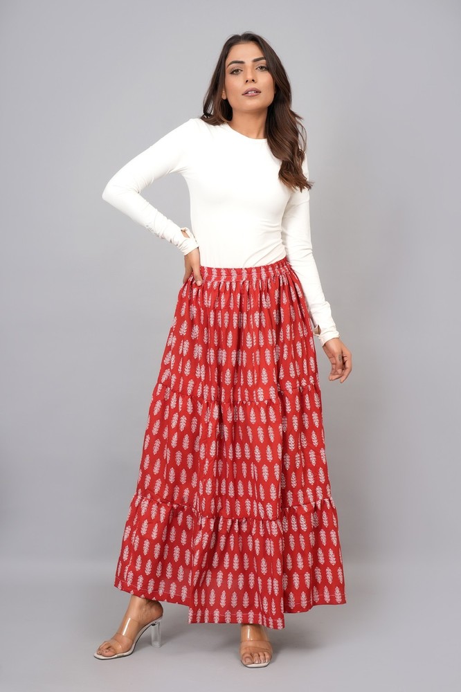 Floral Maxi Skirt for Women Cotton Boho Beach Long Skirt With Elastic Waist