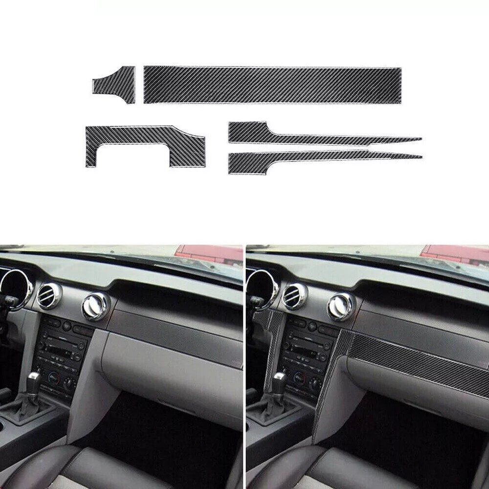 5Pcs Real Carbon Fiber Dashboard Storage Panel Cover Trim For Ford Mustang 05-08