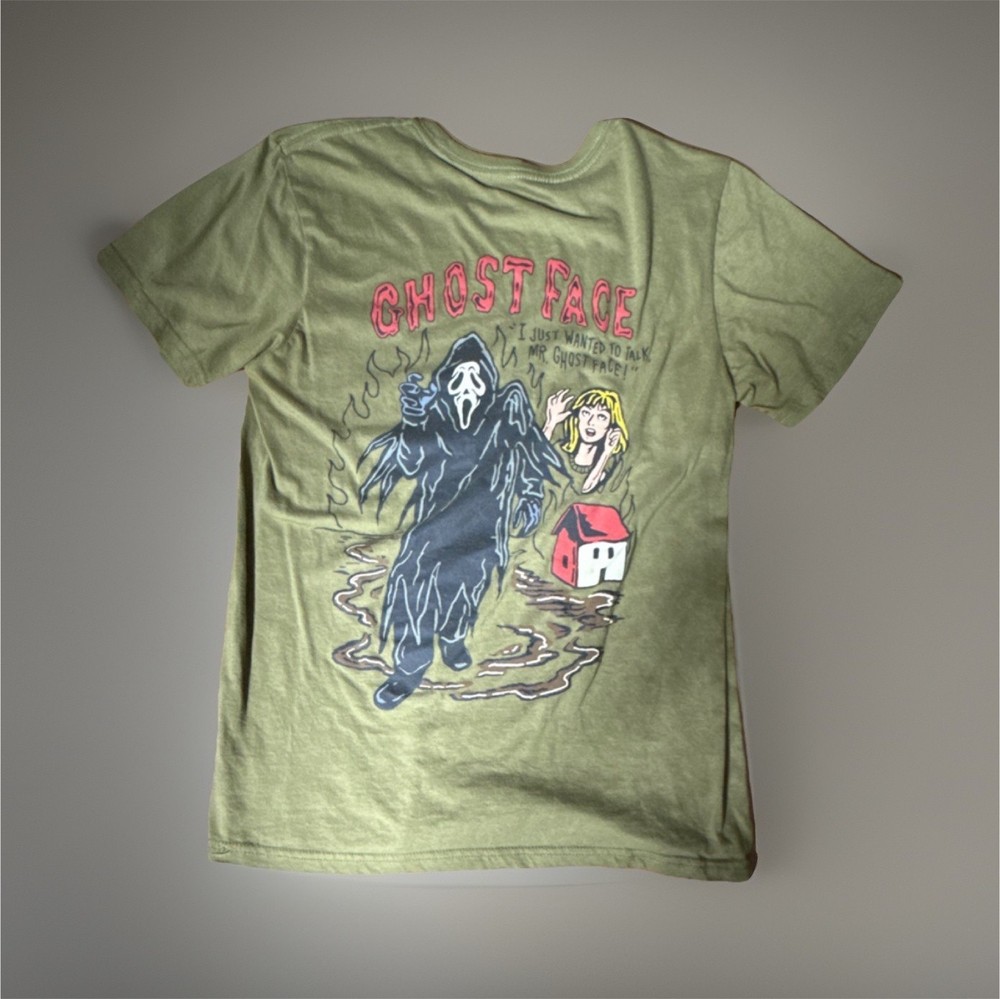 Ghost Face Scream Halloween Graphic Men’s Green T-Shirt Size S