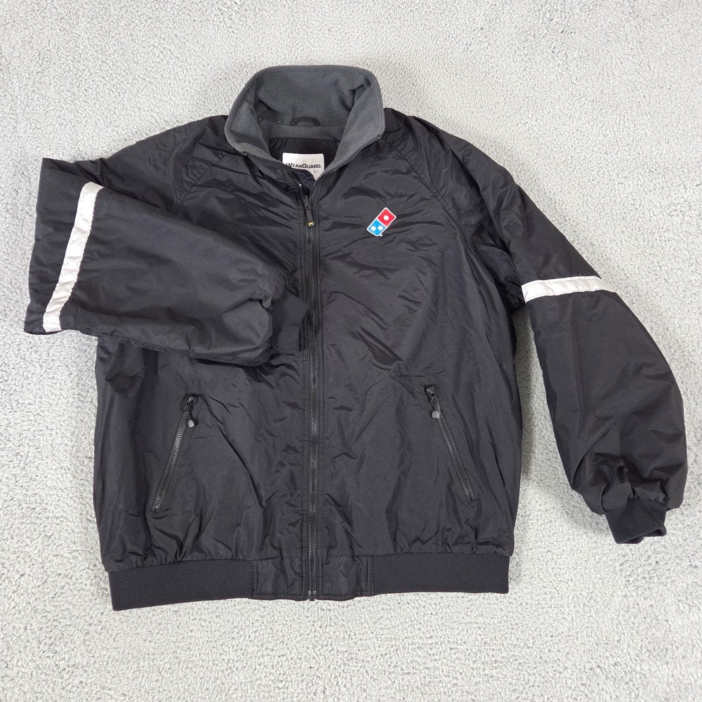 Dominos Jacket Mens XL Black Reflective Delivery Pizza Driver Coat Fleece Lined