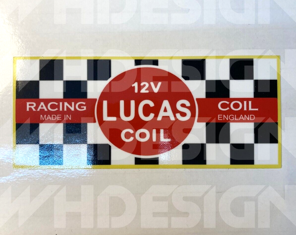 Vintage Lucas-style racing coil sticker for classic car and bike tool box restoration