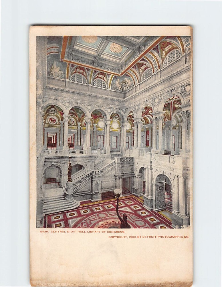 Postcard Central Stair Hall Library Of Congress Washington DC USA