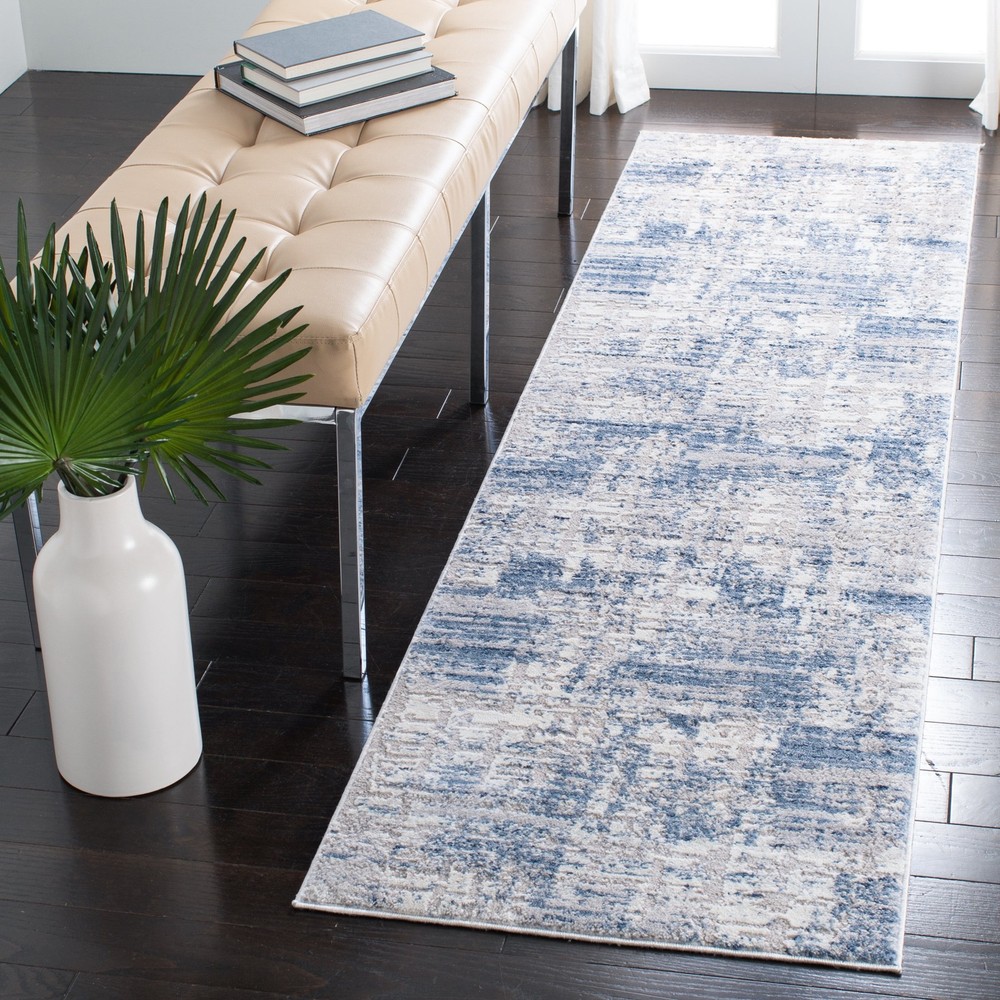 Abstract Blue Grey Distressed Runner Rug 2x12 Feet