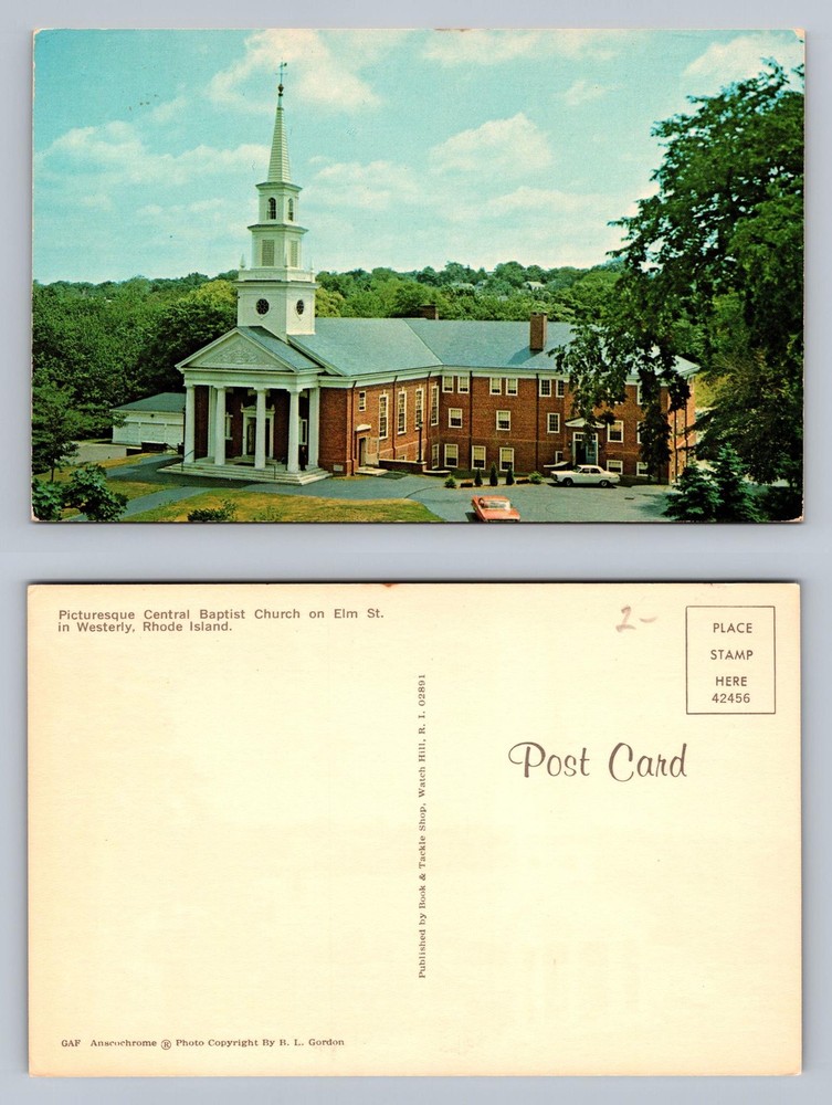 Westerly, RI-Rhode Island, Central Baptist Church Scene Old Vintage Postcard