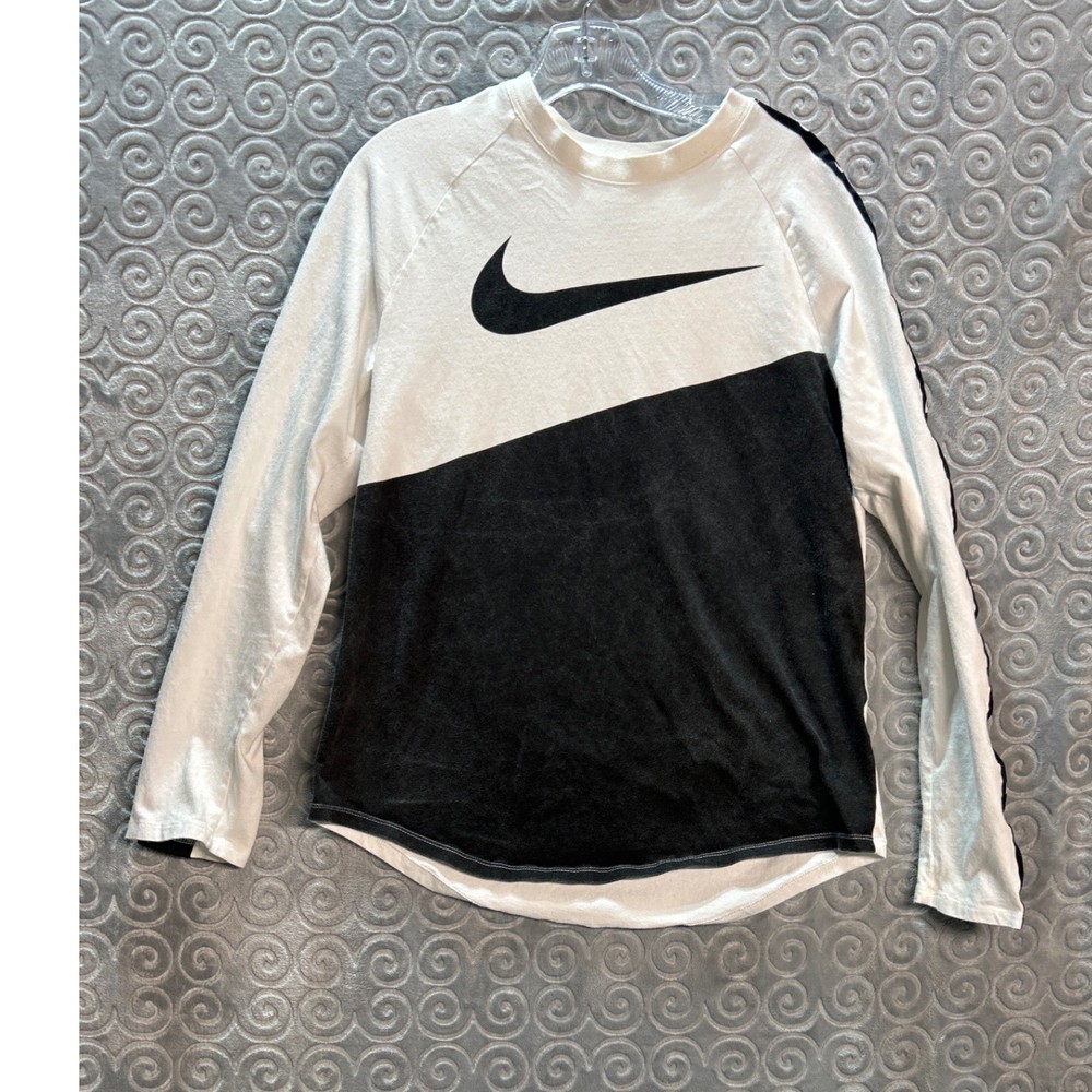 Nike Tee The Nike Tee Long Sleeve White Black Swoosh T Shirt Mens Size M