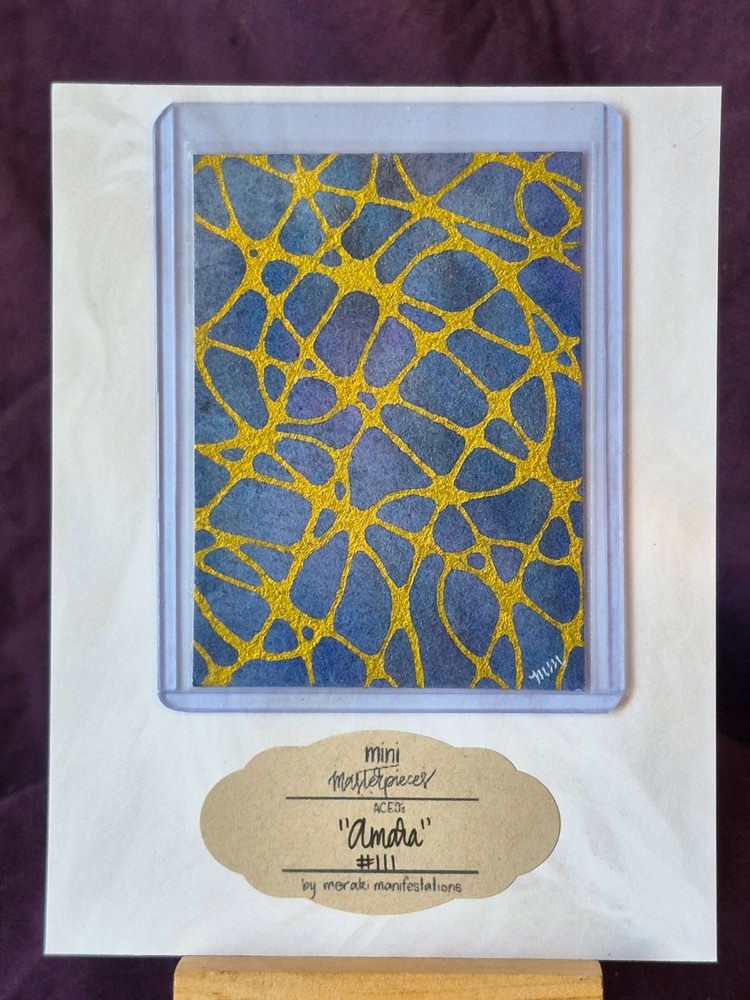 “Amara” MM#111-ACEO Signed OOAK Watercolor Abstract Shimmer Gold Accent