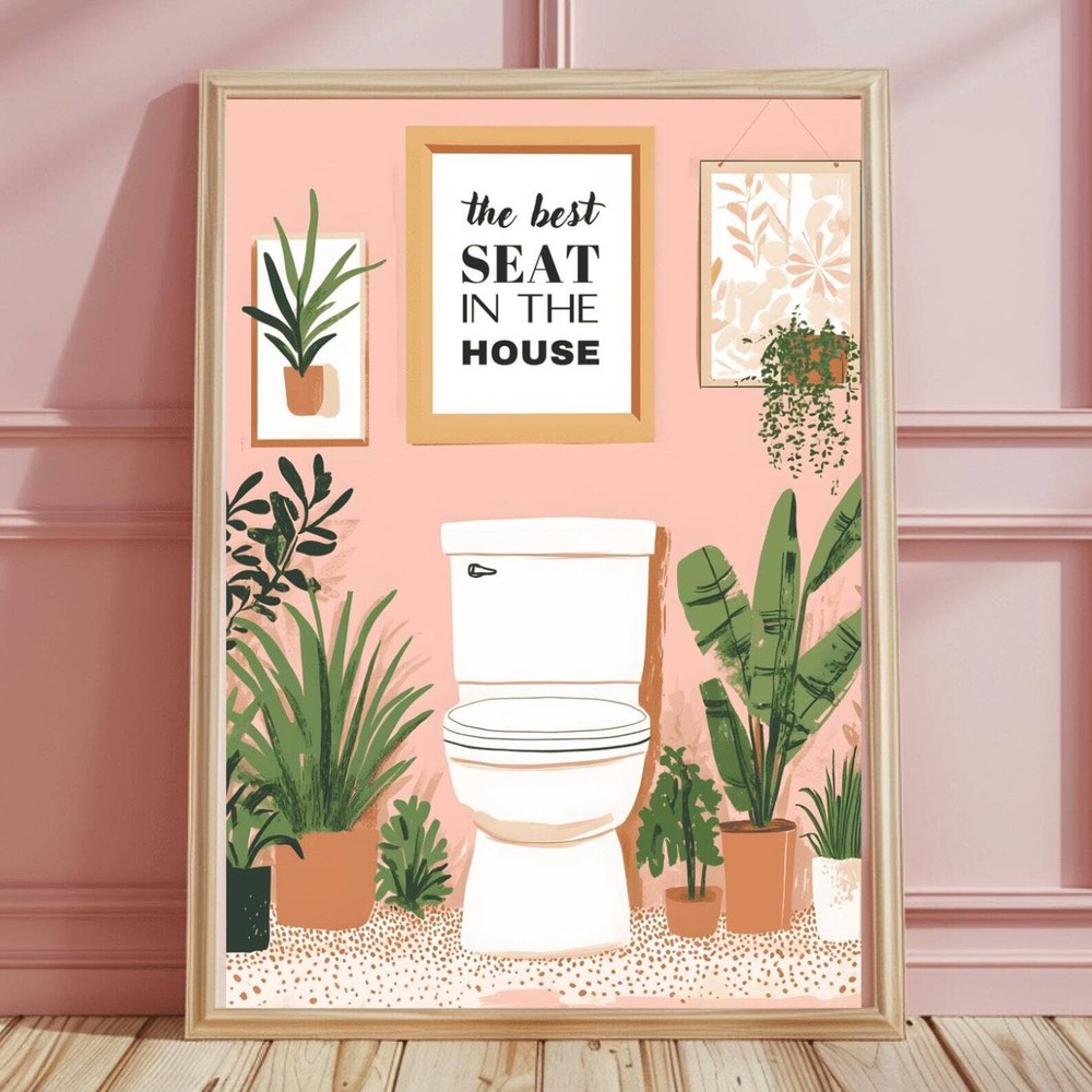 Boho Tropical Toilet Wall Art Bathroom House Plants Art Botanical Pink