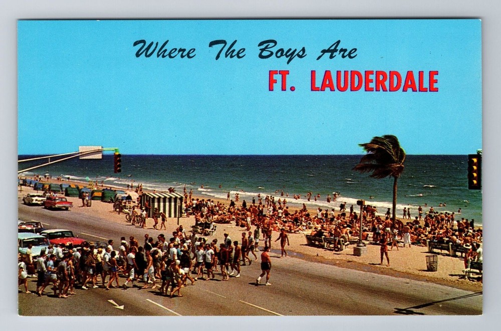 Fort Lauderdale FL-Florida, Aerial Corner Of Las Olas, Antique Vintage Postcard