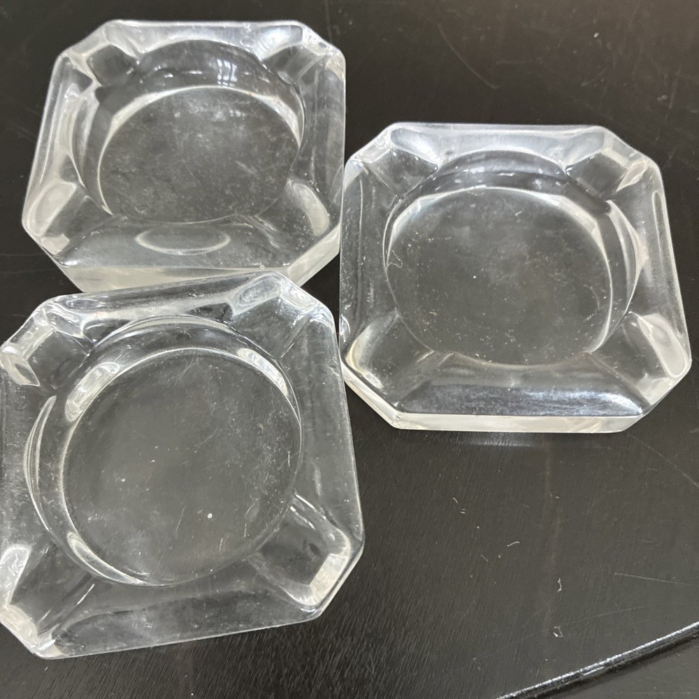 Vintage Small Square Clear Glass Ashtray