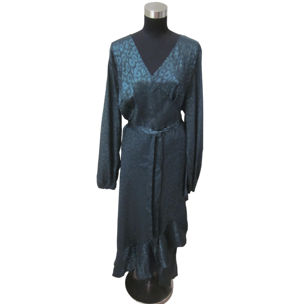 NEW SIMPLEE PLUS Teal Tone on Tone Leopard Print Long Sleeve Wrap Dress Sz 4X