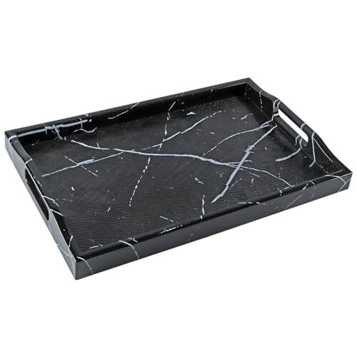 Medium Marble Plastic Serving Tray with Ottoman Cutout Handles