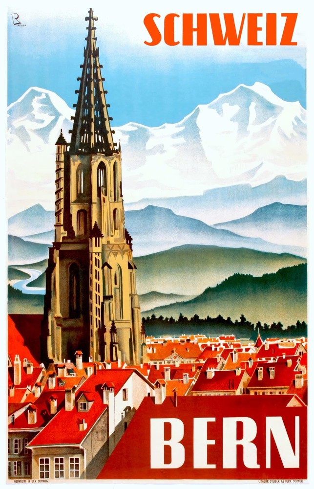 Bern Switzerland Vintage Travel Poster Print